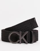 Calvin Klein Braided Belt With Metal Logo In Black