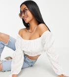 Parisian Petite Off Shoulder Broderie Crop Top In White - Part Of A Set