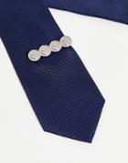 Asos Design Wedding Tie Bar With Face Design In Silver Tone