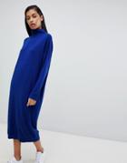 Asos Design Midi Sweater Dress With Roll Neck - Blue