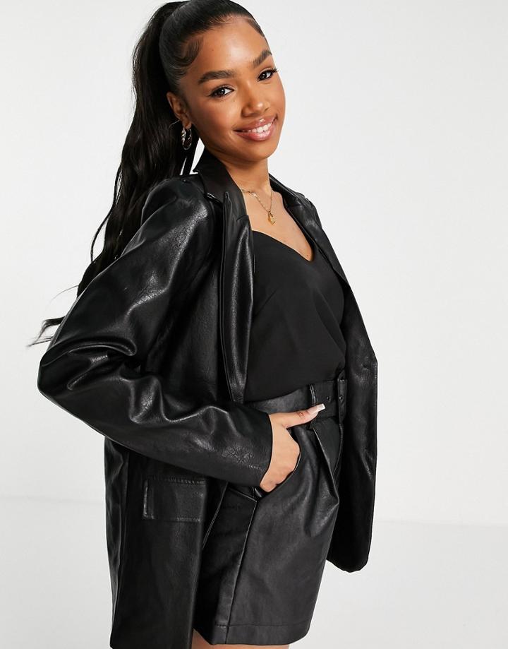 In The Style X Perrie Sian Leather Look Blazer In Black - Part Of A Set