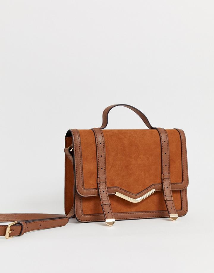 Asos Design V-bar Structured Satchel Bag-tan