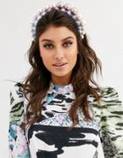 Asos Design Headband With Graduating Pastel Pearl Embellishment-multi