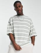 Asos Design Oversized Stripe T-shirt In Green-orange
