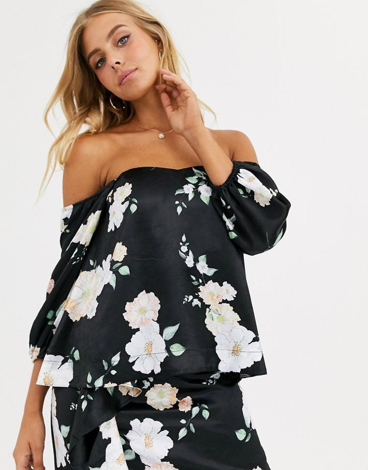 We Are Kindred Clover Off Shoulder Floral Top-black