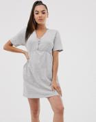 Asos Design Zip Front Smock Dress With Pockets - Gray