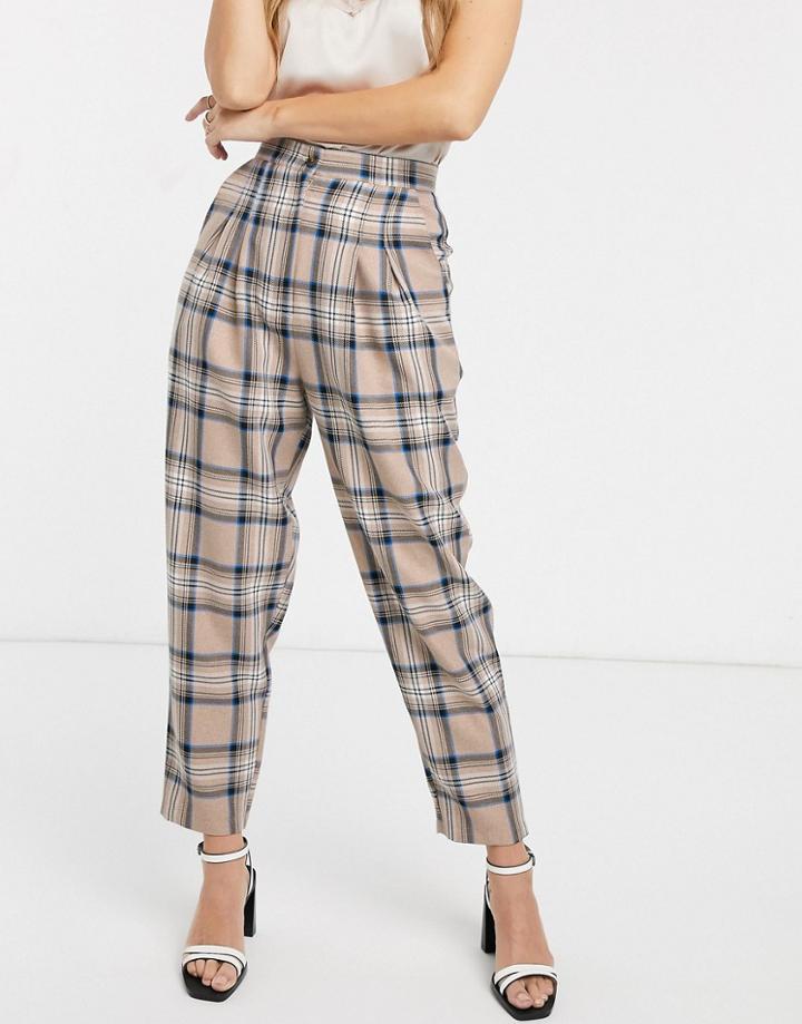 Asos Design Pleat Balloon Pants In Check-multi