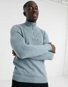 Asos Design Midweight Cotton Half Zip Sweater In Slate-grey
