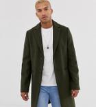 Asos Design Tall Wool Mix Overcoat In Khaki