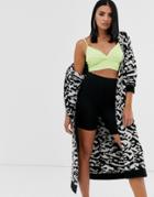 Asos Design Maxi Cardigan In Animal Pattern Borg Knit-multi