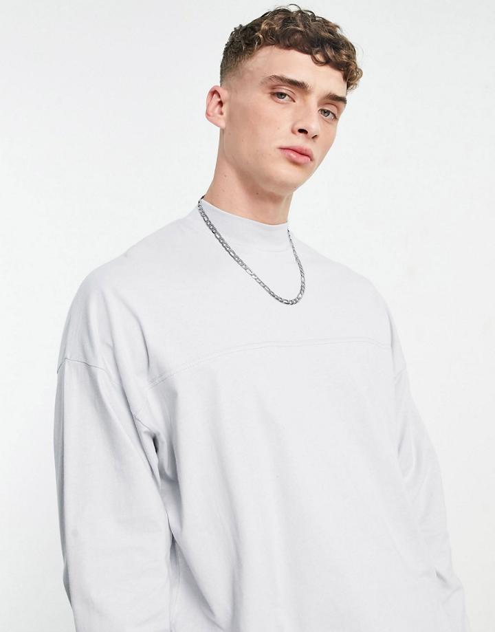 Asos Design Oversized Long Sleeve T-shirt In Light Blue With Seam Detail-blues