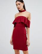 Parisian Bardot Dress With Coker Detail - Red
