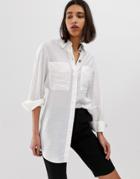Mango Longline Shirt With Pockets In Off White - White