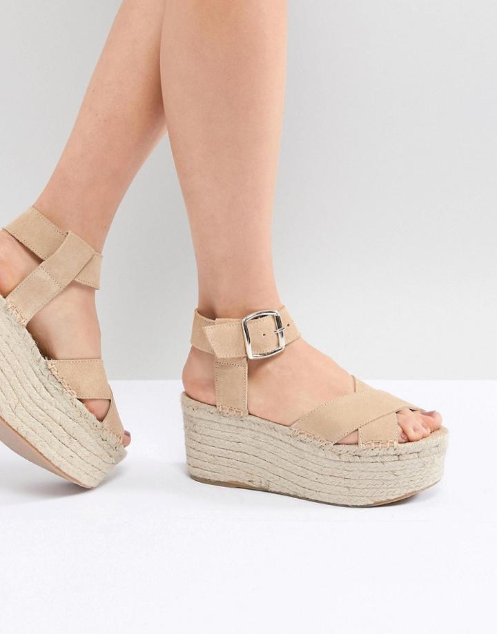 Asos Design Tamani Suede Espadrille Flatforms - Tan