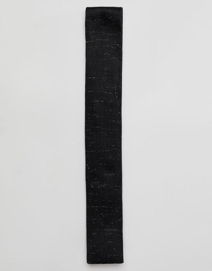 Moss London Knitted Tie With Metallic Fleck - Black