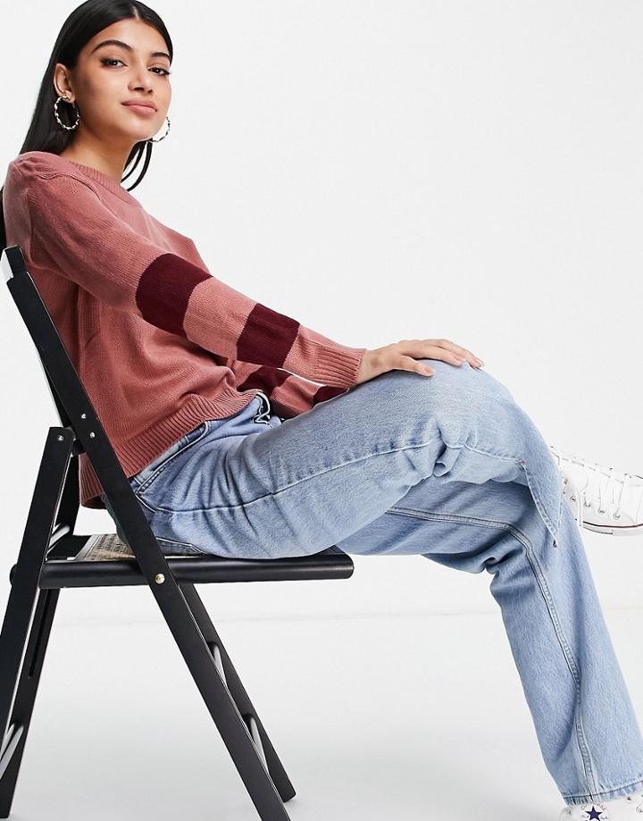 Brave Soul Boston Sleeve Stripe Sweater In Rose Pink