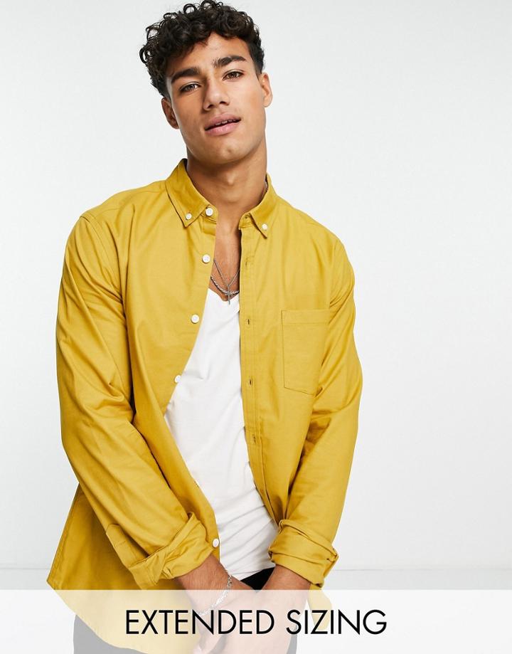 Asos Design Slim Fit Oxford Shirt In Mustard-yellow
