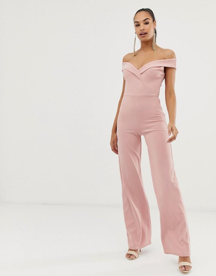 Club L Bardot Detail Jumpsuit - Pink