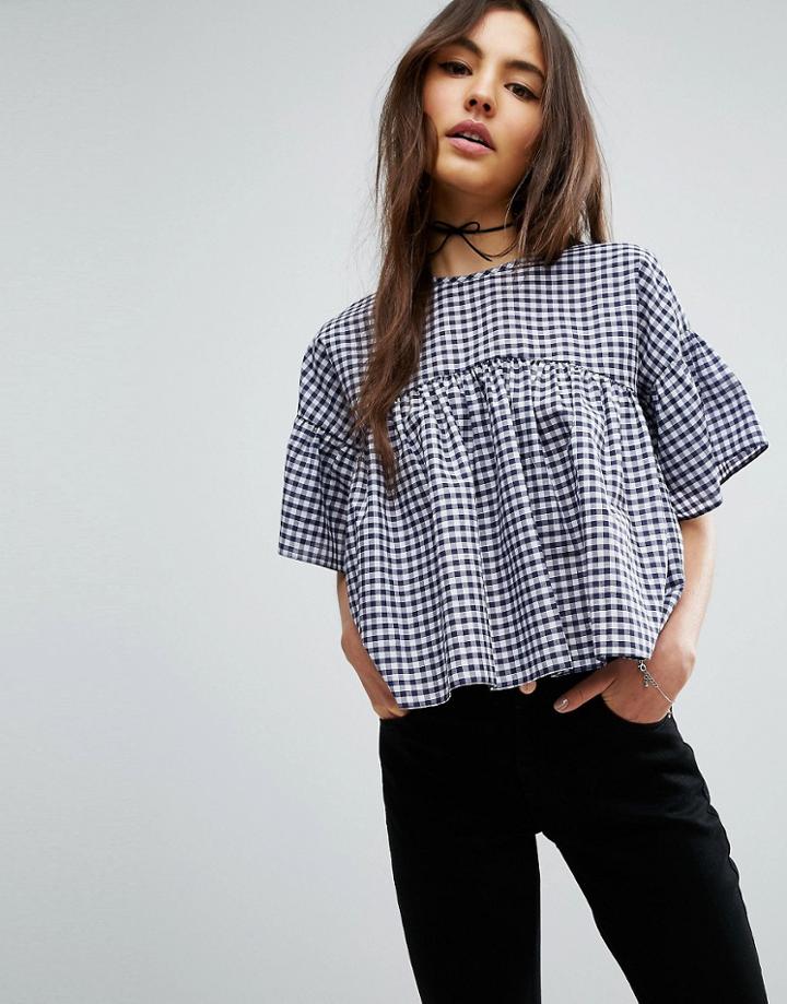 Asos Smock Top In Gingham - Multi