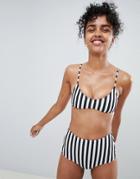 Monki Mono Stripe Cross Back Bikini Top In Black And White Stripes - Multi