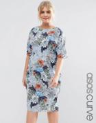 Asos Curve Wiggle Dress In Wallpaper Floral Print - Print