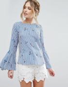 Closet London Shirt With Bell Sleeve In Stripe Floral - Multi