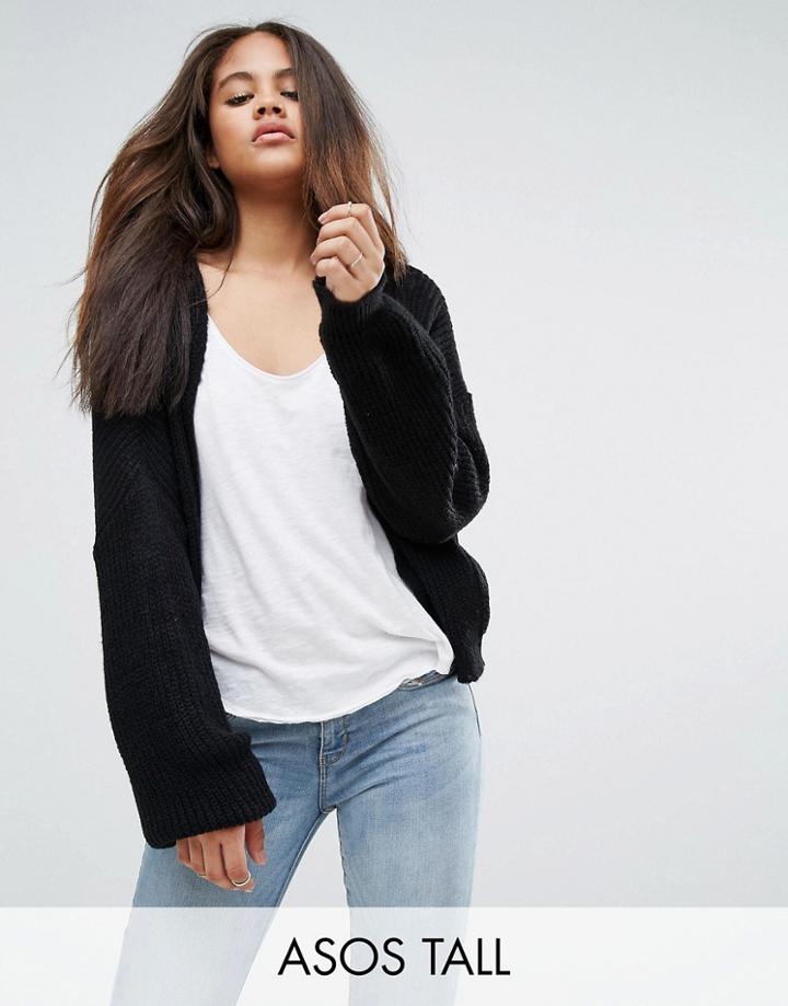 Asos Tall Chunky Cardigan In Fluffy Rib - Black