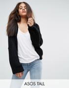 Asos Tall Chunky Cardigan In Fluffy Rib - Black