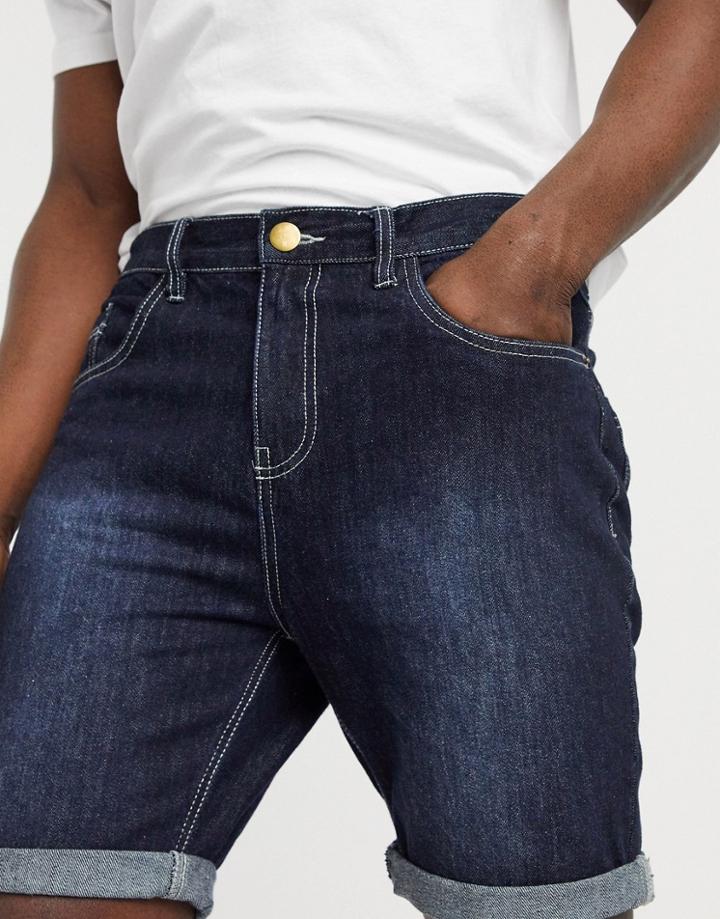Brave Soul Slim Fit Shorts In Mid Wash-navy