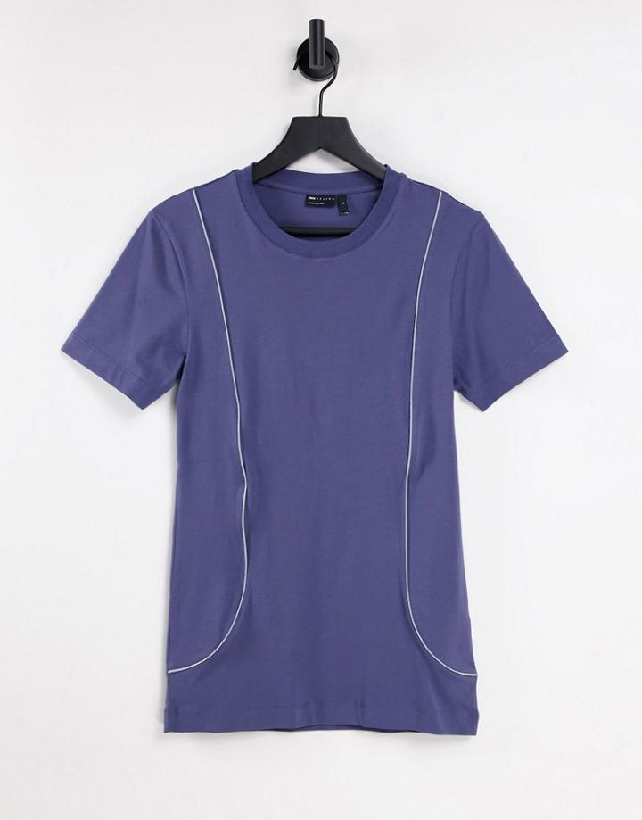 Asos Design Muscle Fit T-shirt With Reflective Piping In Navy - Part Of A Set