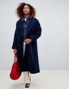 Weekday Double Breasted Car Coat In Navy - Navy