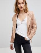 Muubaa Kendyll Weathered Upturned Collar Leather Biker Jacket - Pink