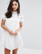 Fashion Union High Neck Dress With Double Frill - White