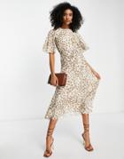 French Connection Midi Tea Dress In Animal Print-neutral