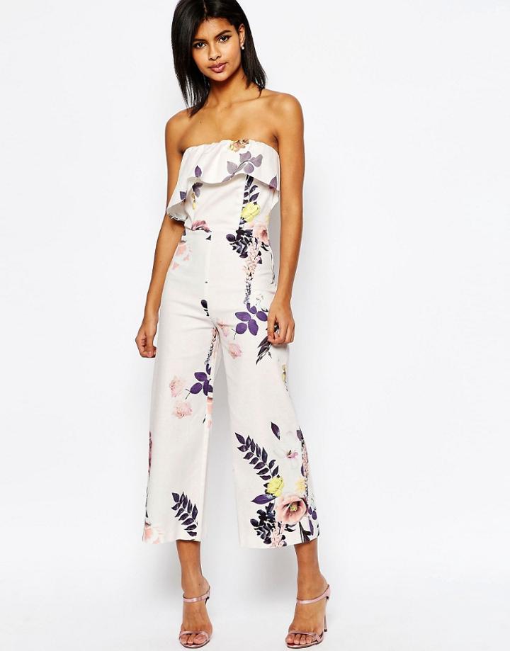 Asos Occasion Floral Jumpsuit With Ruffle Detail - Floral