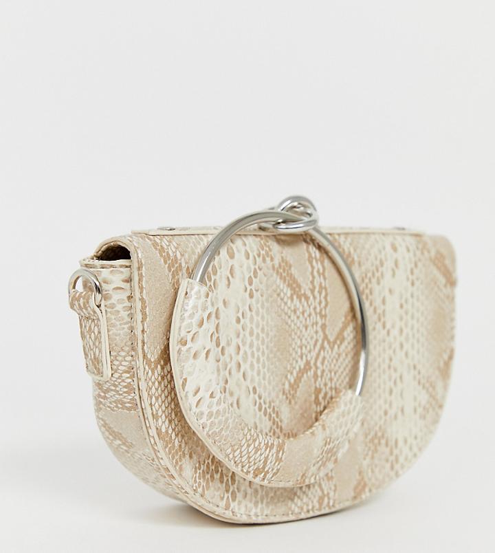 My Accessories London Exclusive Half Moon Clutch Bag With Ring Handle - Beige