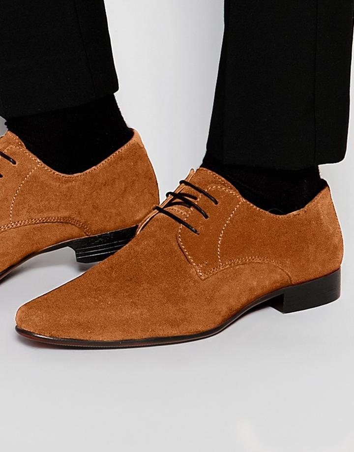 Asos Derby Shoes In Tan Suede - Tan