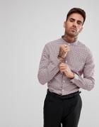 Asos Smart Stretch Slim Poplin Check Shirt With Grandad Collar - White