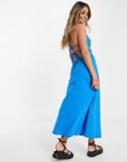 Asos Design Halter Maxi Dress With Open Back In Bright Blue