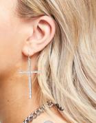 Asos Design Earrings With Drop Crystal Cross Design In Silver Tone