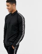 Hugo Ero3-w Extra Slim Fit Taped Logo Sleeve Shirt In Black - Black
