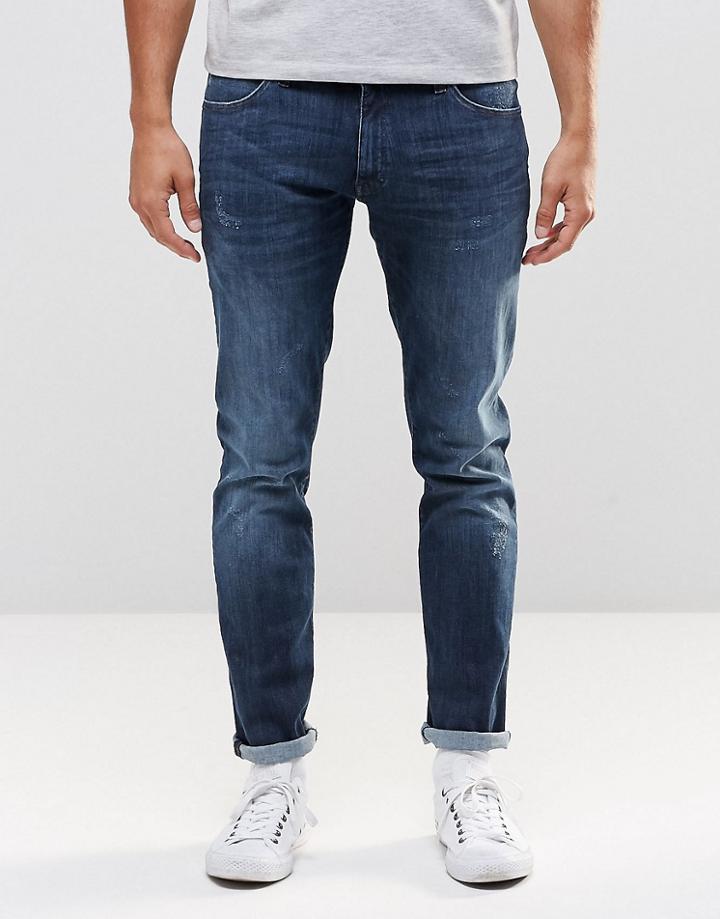 Wrangler Larston Slim Jean X-mex Superstretch Repair Knee Mid Wash - Blue