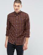 Fred Perry Shirt In Gingham Herringbone In Navy In Slim Fit - Navy