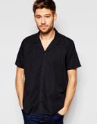 Asos Black Shirt In Sheer Stripe With Revere Collar In Regular Fit - Black