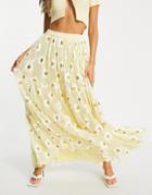 Lace & Beads Exclusive Tiered Tulle Maxi Skirt In Yellow Glitter Daisy Applique