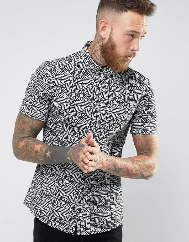 Asos Skinny Fit Batik Print Shirt - Black