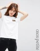 Asos Petite T-shirt With Sequin Cat Badge - White