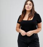 Asos Curve T-shirt With Square Neck In Fancy Rib - Black