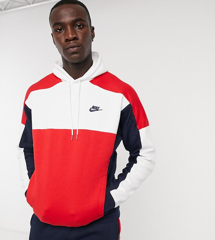 Nike Tall Club Color Block Hoodie In Red/navy