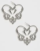 Asos Design Hoop Earrings In Tattoo Heart Design In Silver Tone